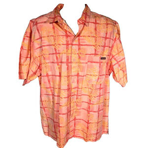 Vintage Gotcha Mens L Peach Orange Geometric Shirt Surf Skater 90s Retro